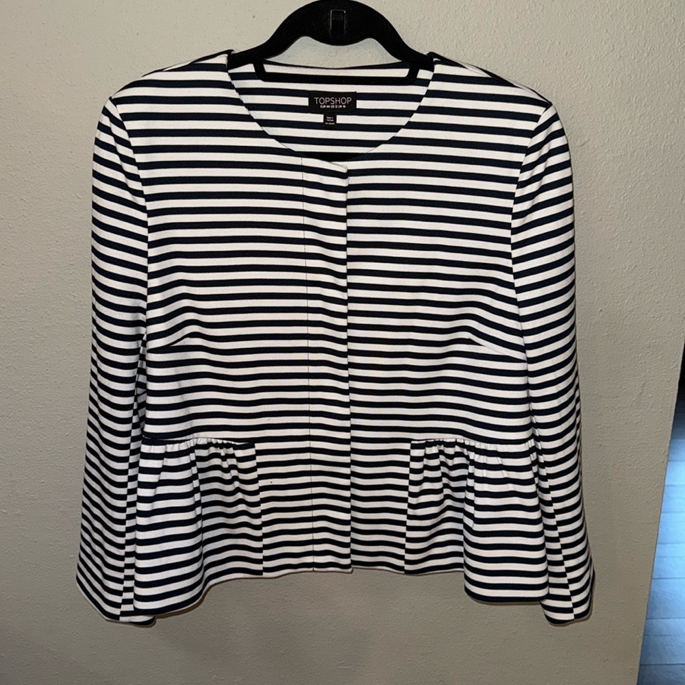 TopShop Peplum Striped Nautical Button Up Jacket